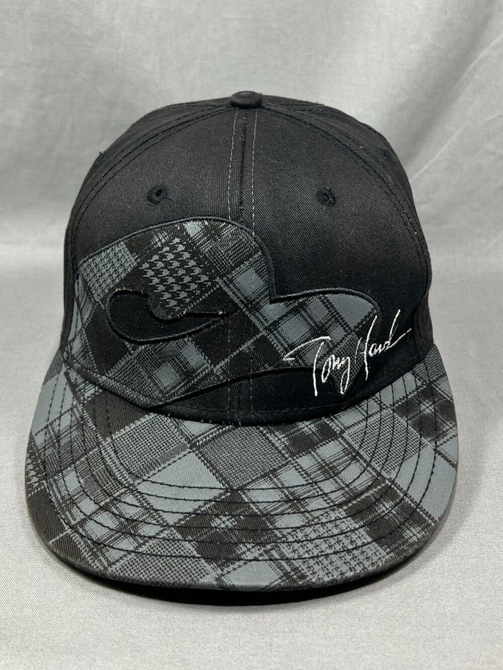 Tony Hawk Signature A-Flex S/M Hat Black Plaid Checkered Skateboarding Y2K Cap